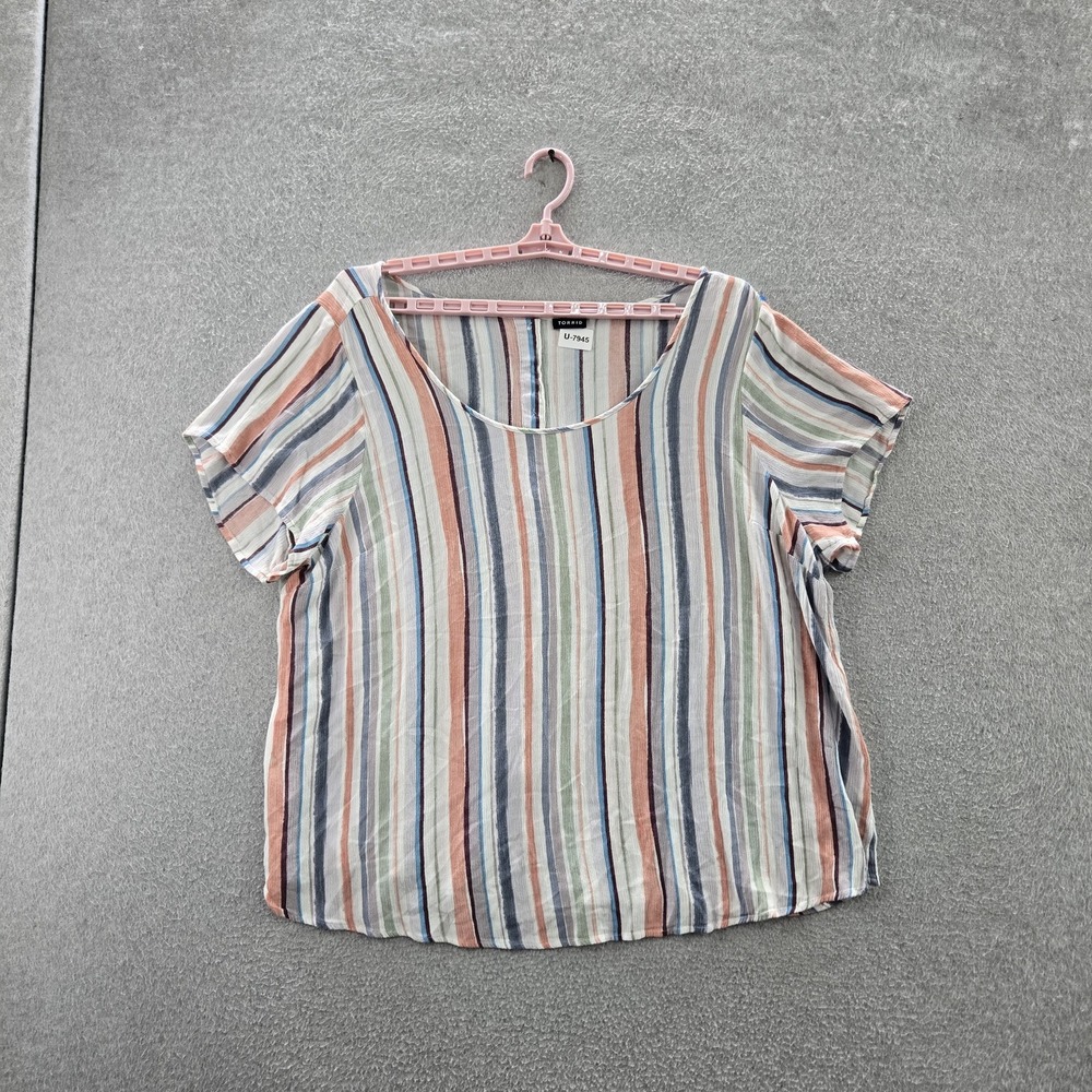 Torrid Women Button Up Shirt 3 Multicolor Striped Scoop Neck Front Abbey Gauze